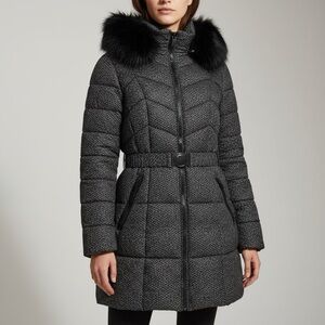Guess Puffer Cinched Belted Waist Jacket With Fur Trim Size Small‎